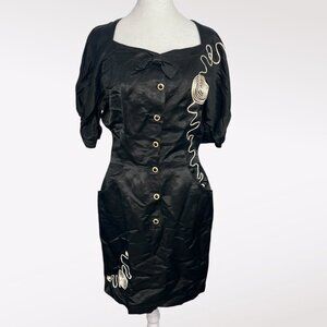 Vintage Italian Black Puff Sleeve Mini Dress Small